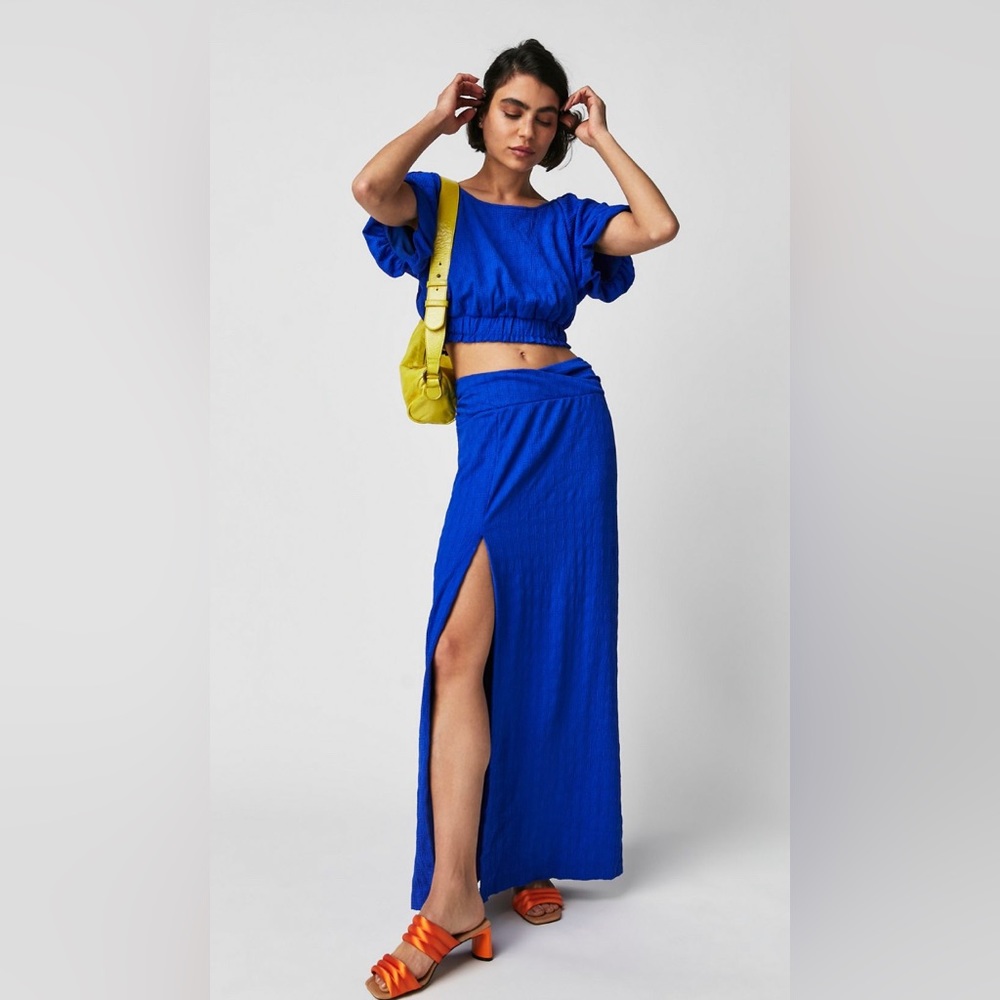 Blue Women's Dress with Yellow Accents